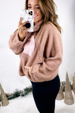 By Your Side- Mauve Half Snap Teddy Pullover w/ Zip Up Pockets
