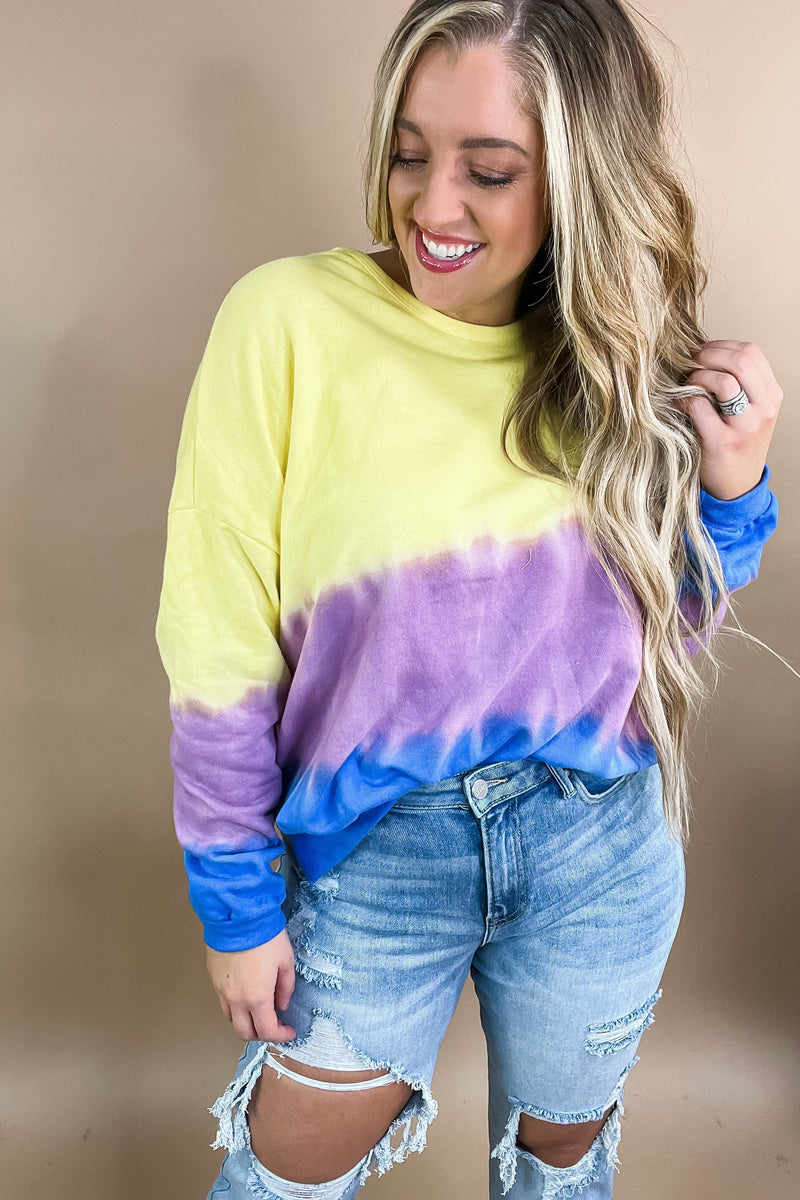 The Bright Side - Tie Dyed French Terry Loose Fit Long Sleeve Top
