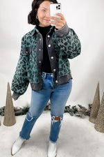 Showing Out- {Teal & Cream} Leopard Vintage Wash Corduroy Jacket