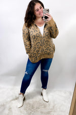 Running Through My Mind- Camel Leopard Sweater Jacket w/ Distressed Detail