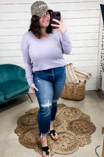 Do Me A Solid- {Coral, Cream, Lilac & Mint} V-Neck Long Sleeve Waffle Knit Top