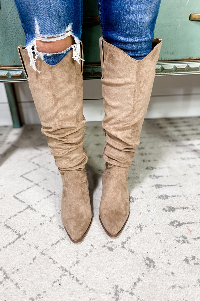 Stand Your Ground- {Black & Taupe} Tall Slouch Boots