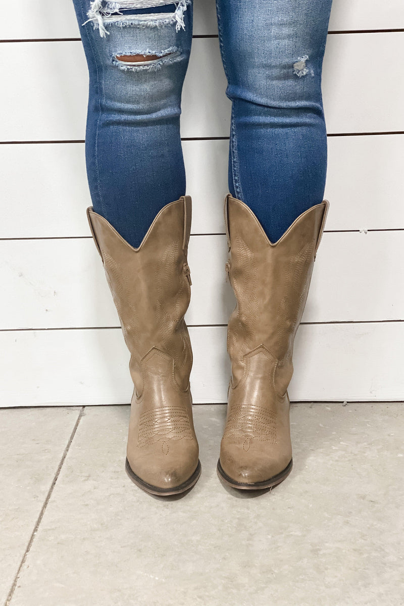 Hit The Road- Taupe Western Boots