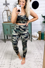Just Be Cool- Olive Camo Criss-Cross Sports Bra OR Moto Leggings