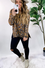 Crowd Pleaser- Brown Leopard Print Knitted Long Sleeve Top