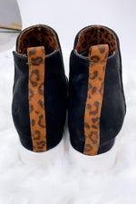 Can't Be Tamed- Black Wedge Sneakers w/ Leopard Detail