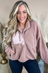 By Your Side- Mauve Half Snap Teddy Pullover w/ Zip Up Pockets
