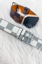 Apple Watch Band- {Brown & White} Checkered Leather Band