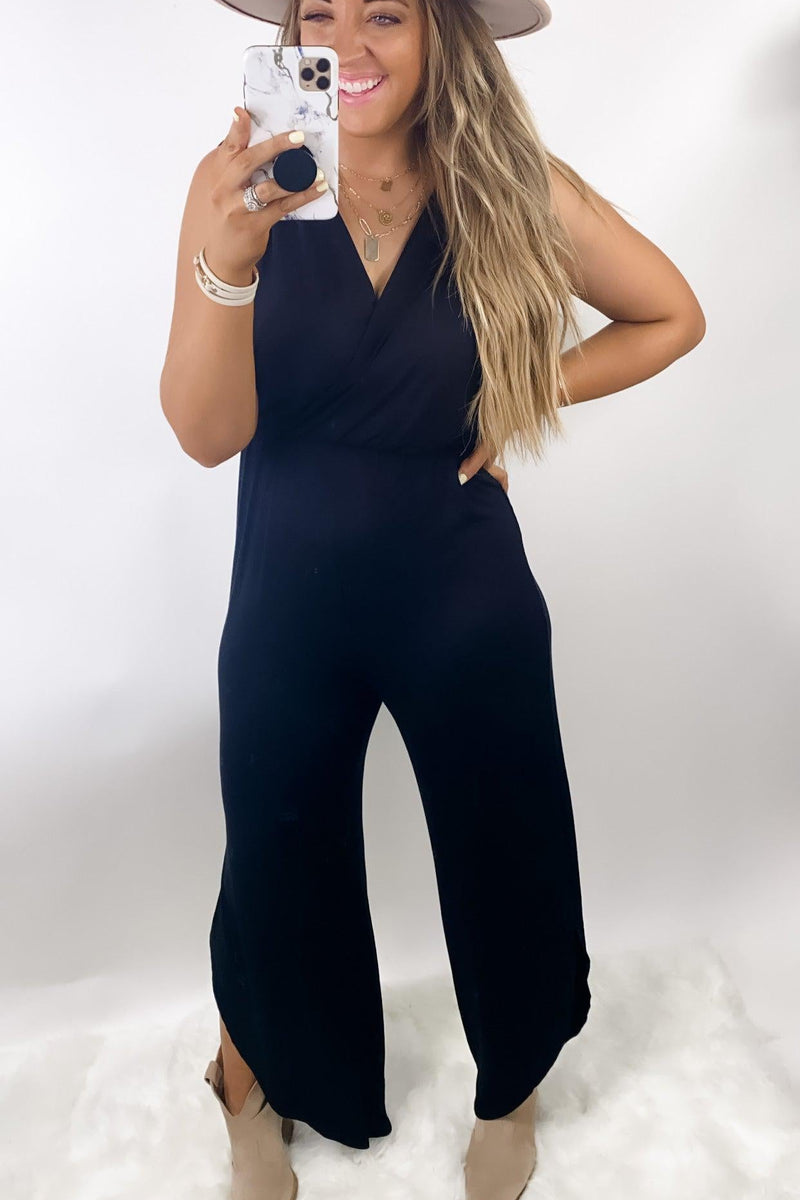 FRENCH CONNECTION Scarlett Ribbed Jersey Jumpsuit in Black | Endource
