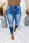 The Mona's- Medium Wash High Rise Skinny Jeans w/ Distressing