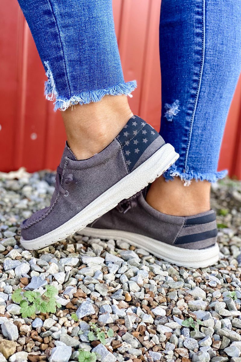 Honoring The Fallen- Men's Gray Slip-On Shoes w/ American Flag Detail