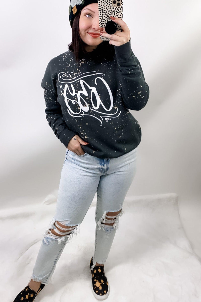 Cozy- Charcoal Bleached Graphic Sweatshirt
