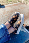 Splat, Crackle, Pop! - Black Slip- On Sneakers w/ Bleach Splatter Marks