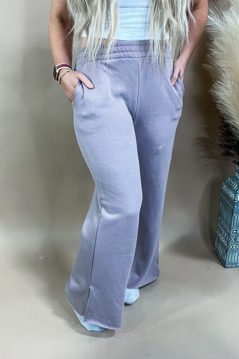 Rosy Brown Soft Knit Wide Leg Pants With Slit
