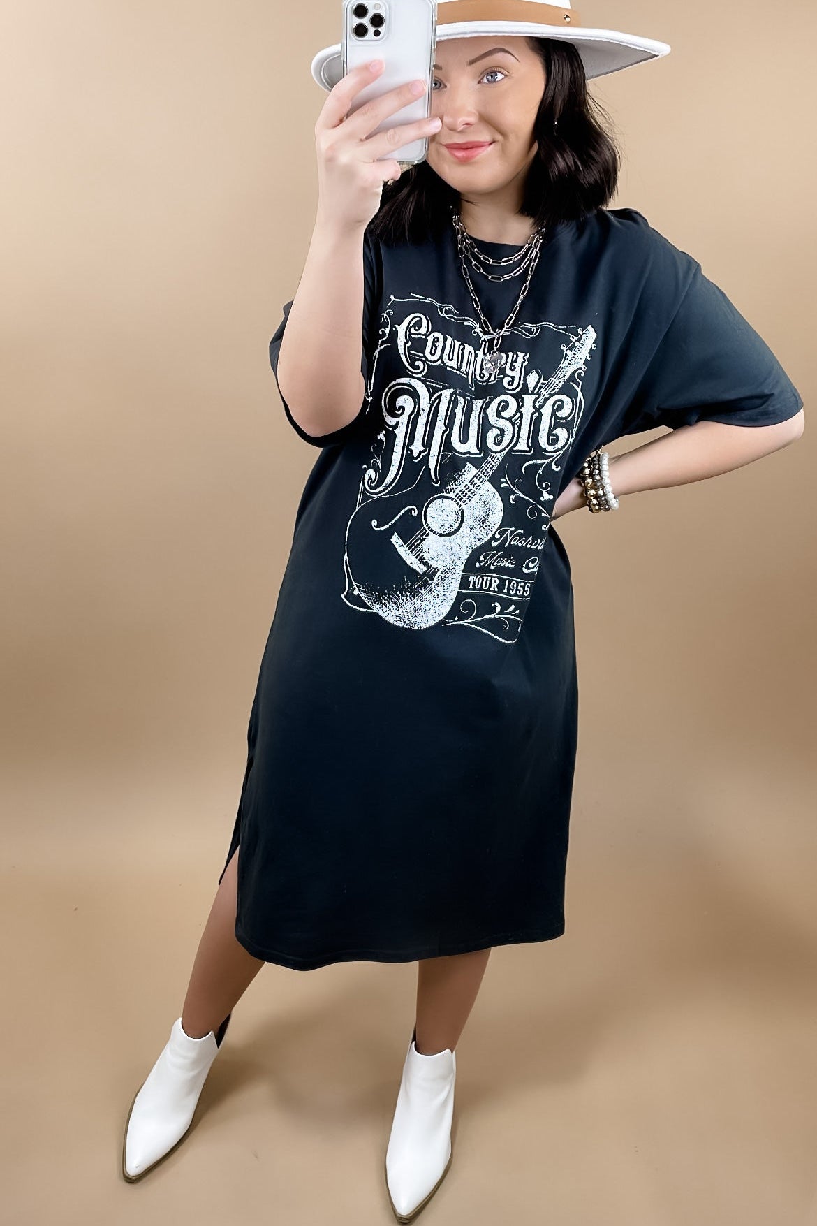 Music- Black Graphic T-Shirt Dress w/ Side Slits – Proverbs Boutique