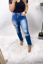 The Leona's- Super High Rise Distressed Straight Leg Jeans