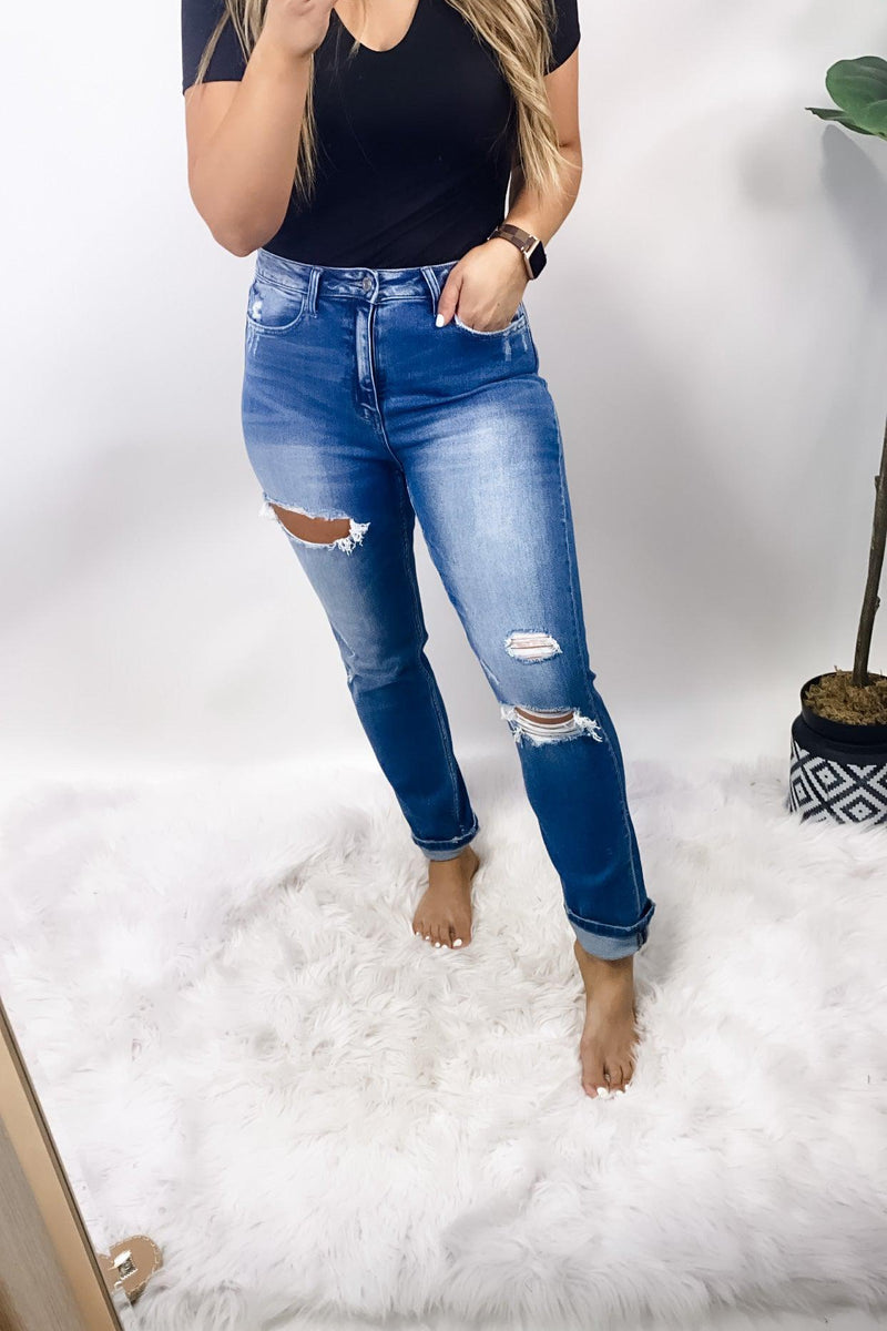 The Leona's- Super High Rise Distressed Straight Leg Jeans