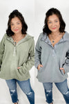 Warning Signs- {Gray & Olive} Short Pile Sherpa Hoodie w/ Snaps
