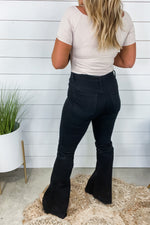 The Nilsa's- RESTOCKED Black High Rise Distressed Super Flare Jeans