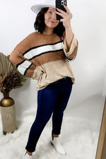 The Final Rose- {Pink/Cream & Olive/Tan} Striped Color Block Knit Sweater