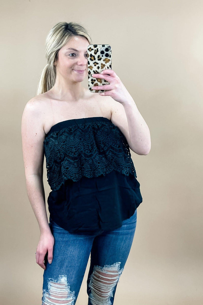 Always Be You- {Black & Rust} Lace Flowy Tube Top