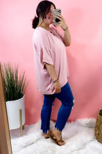Never Leaving You- Pink Cutout V-Neck Top {CURVY}