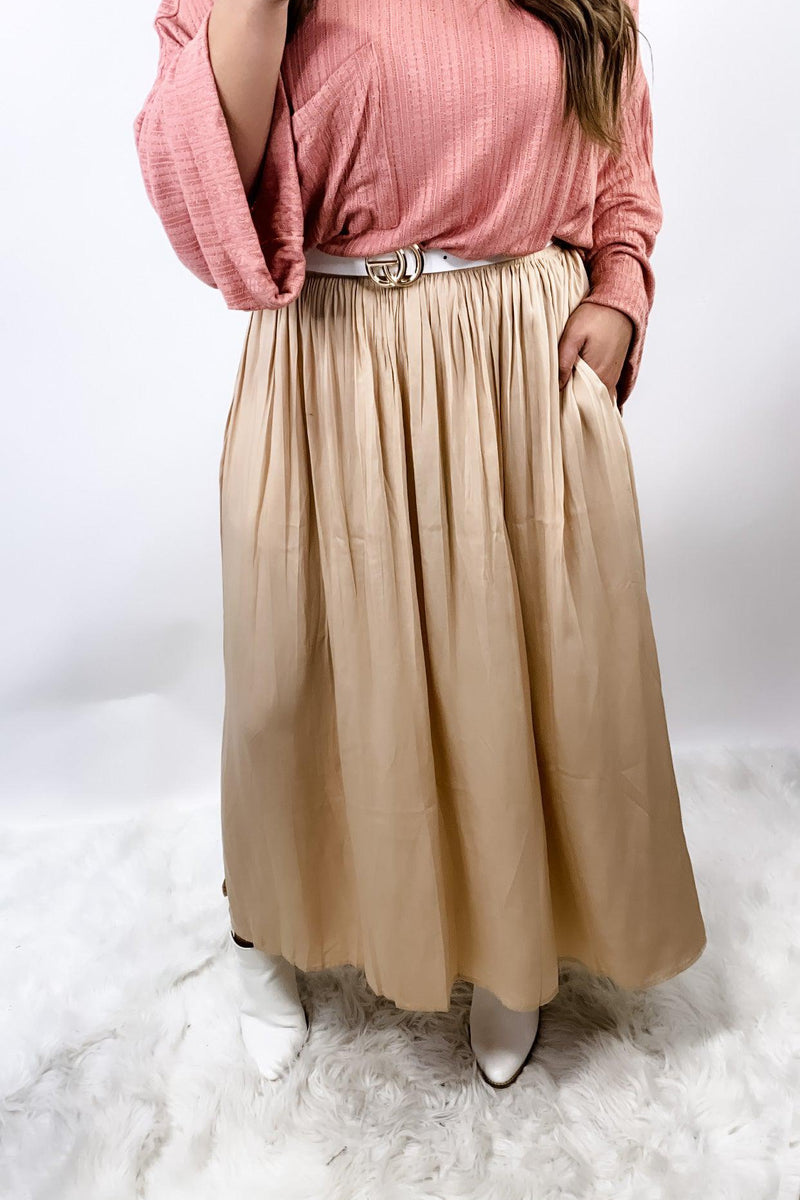 Side Hustle- Beige Maxi Skirt w/ Side Slits & Pockets