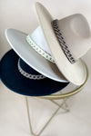 Match Made In Heaven- {Black, Cream & Tan} Wide Brim Hat w/ Matte Chain Detail