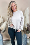 Staying In - Long Sleeves Drawstring Waist Brushed Knit Top {Taupe & Grey}