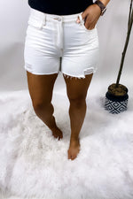 The Paige's- {White & Black} Distressed Jean Shorts
