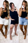 The Paige's- {White & Black} Distressed Jean Shorts
