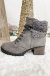 Wrapped Up- Gray Zip-Up Combat Booties w/ Sherpa Cuff