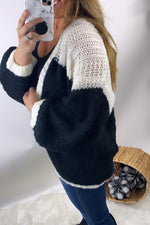 Keep Me Close- {Black & Blush} Color Block Chunky Knit Cardigan