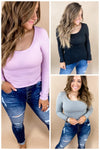 Sticking To It- {Black, Gray & Lilac} Ribbed Long Sleeve Top w/ Thumb Holes