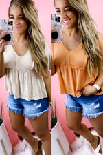 Summer State Of Mind- {Orange & Cream} Waffle Knit Baby Doll Top