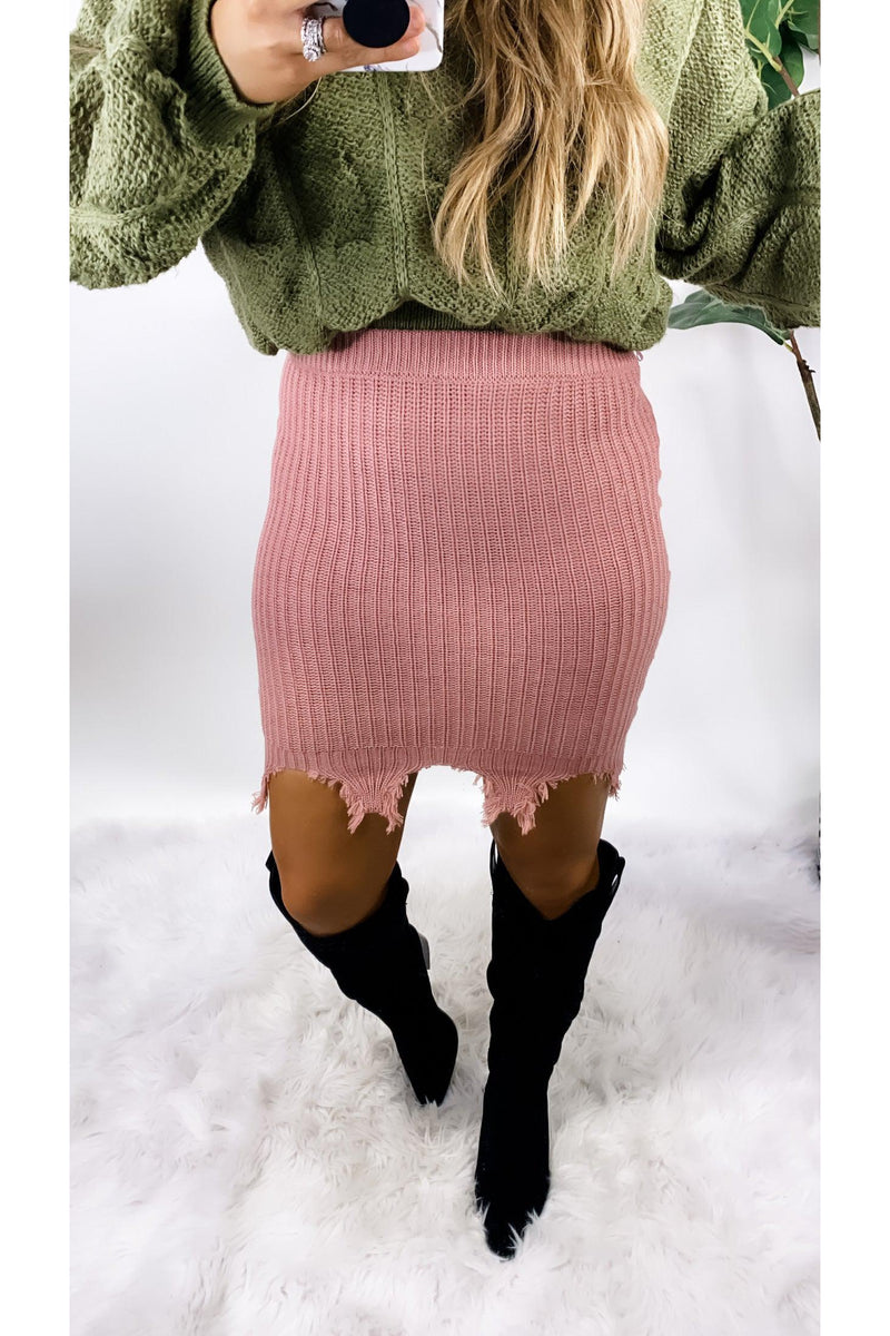 Tell The Story- {Ivory & Mauve} Ribbed Distressed Skirt
