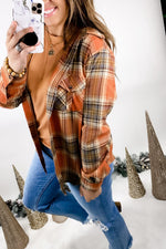 Plaid To See You- {Bone, Rust, Tan & Gray} Plaid Flannel w/ Removable Hood