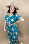 Heading South- {Teal & Mauve} Multicolor Tribal Print V-Neck Maxi Dress w/ Side Slits