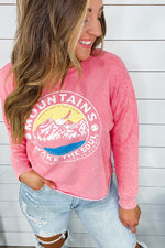 Mountains Awake The Soul- Pink Mineral Wash Cropped Graphic Crewneck