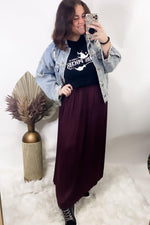 Side Hustle- {Burgundy & Salmon} Maxi Skirt w/ Side Slits & Pockets