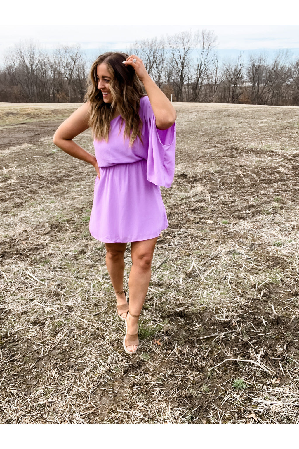 Soft Smiles- Lavender One Shoulder Dress