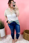 In The Meantime- PLUS Sage, Floral, & Gray Leopard Color Block Top w/ Buttons