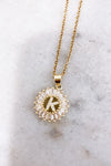 Gold Initial Sun Pendant Necklace {F, V, W} - RESTOCKED