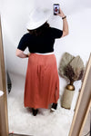 Side Hustle- {Burgundy & Salmon} Maxi Skirt w/ Side Slits & Pockets