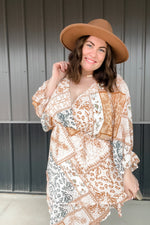 Midsummer's Day- Ivory Multicolor Dress w/ Dolman Sleeves