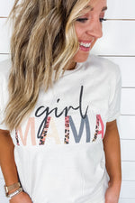 Girl Mama- Cream Tee w/ Pink Leopard Letter Detail