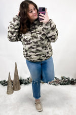 Can't Hide It- Light Olive Camo Sherpa Hoodie