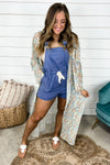 Daisy Delight- Blue Multicolor Floral Print Long Sleeve Duster
