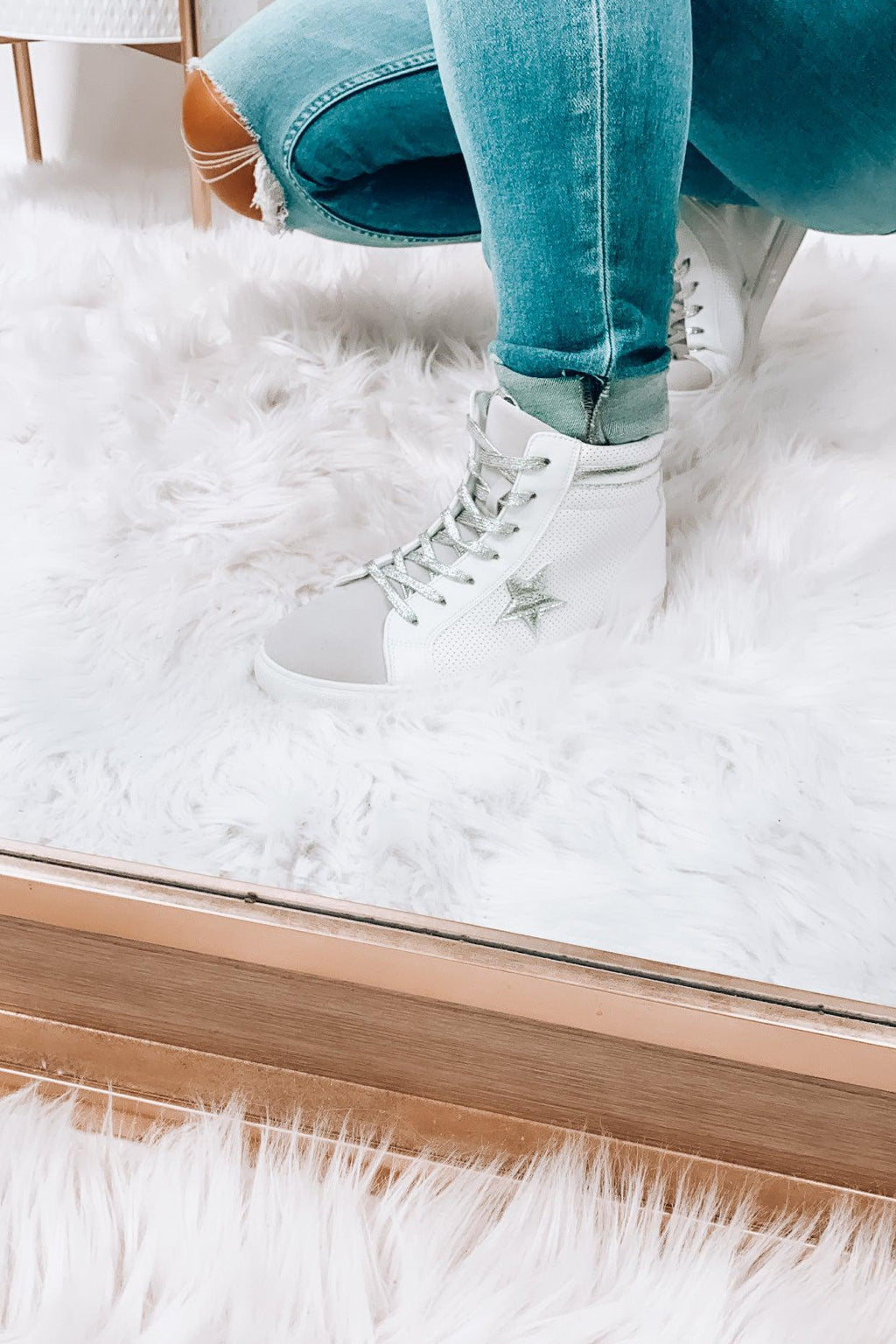 Dancing With The Stars- White High Top Sneakers w/ Silver Star Detail
