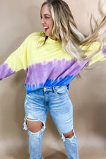 The Bright Side - Tie Dyed French Terry Loose Fit Long Sleeve Top